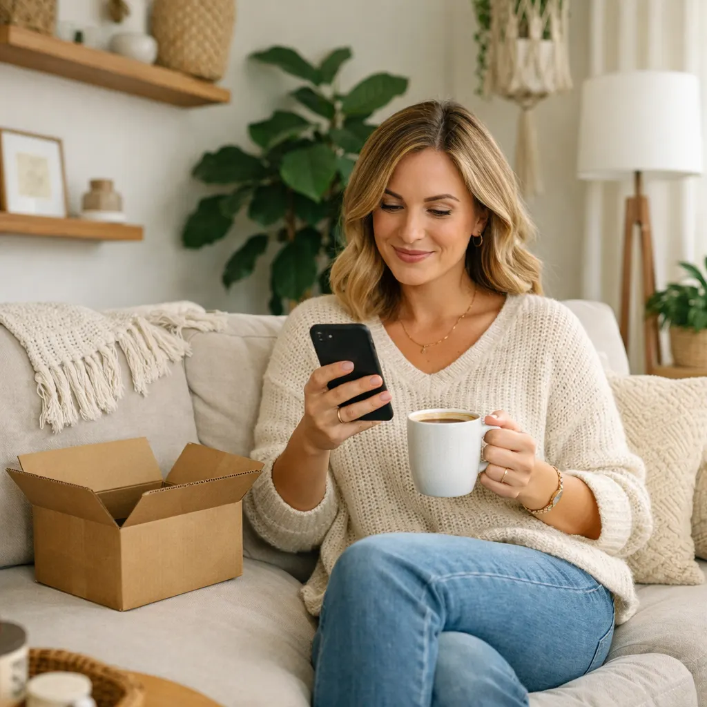 A Nadabox member starting a return from the app on her couch